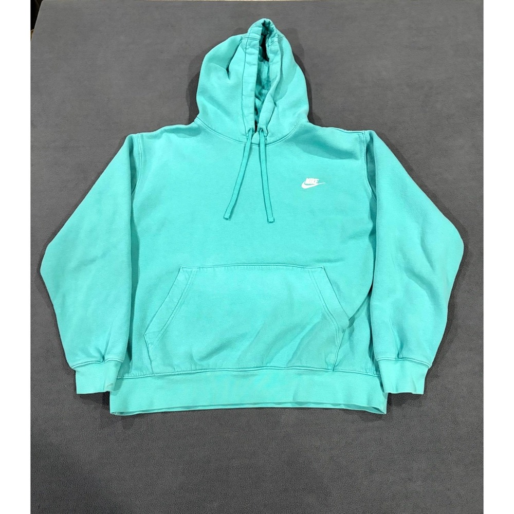 Nike Hoodie Mens Large Mint Green Fleece Lined Cotton Kangaroo Pockets Logo